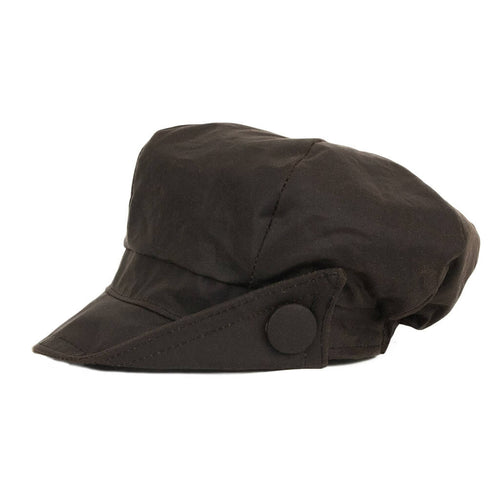waxed-brown-baker-boy-cap-with-side-of-peak-turned-up-with-button