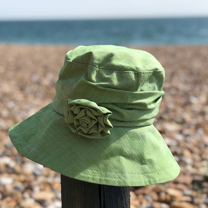 proppa-toppa-isabella-lime-green-womans-sun-hat-on-beach